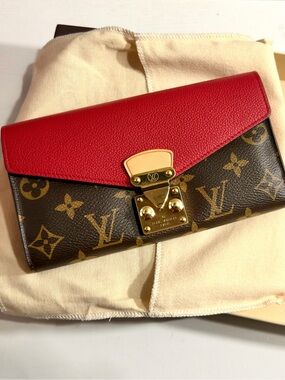 Louis Vuitton Red Leather & Monogram Pallas Wallet